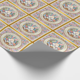 Gelukkig Pasen Met Schattige Konijntje, Eieren, en Cadeaupapier