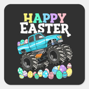 Gelukkig Pasen Monstertruck Pasen Eieren Vierkante Sticker