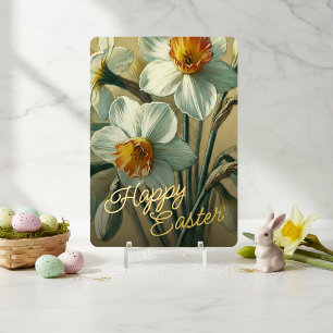 Gelukkig Pasen Narcis Bloemstuk Goud Folie Kaart