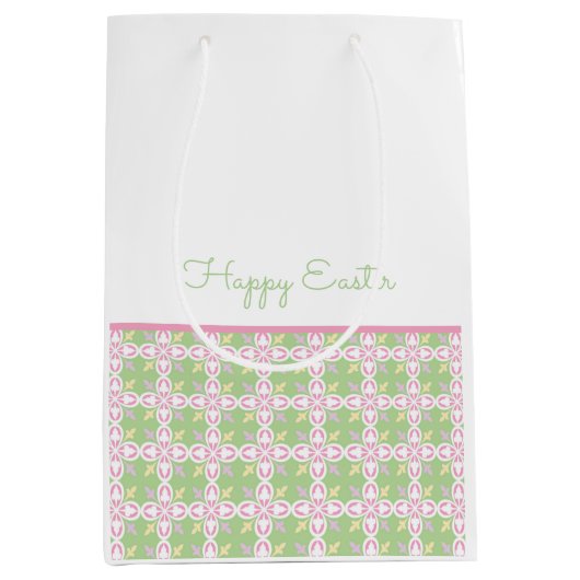 Gelukkig Pasen Pastel Patroon Lente Kleuren Chique Medium Cadeauzakje (Voorkant)