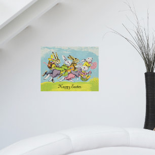 Gelukkig Pasen Pastelkleurige Rennende Konijnen Poster