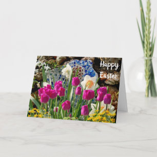 Gelukkig Pasen Roze Tulp Vouwbare Vakantiewenskaar Feestdagen Kaart