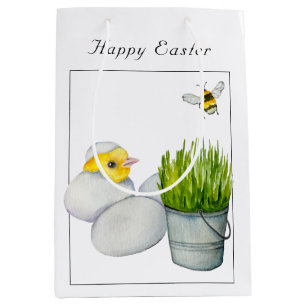 Gelukkig Pasen, schattig chick en hommel Medium Cadeauzakje