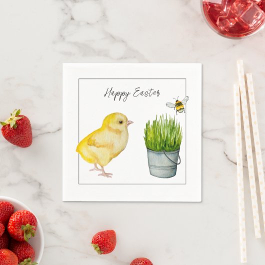 Gelukkig Pasen, schattig chick en hommel Servet (Insitu)