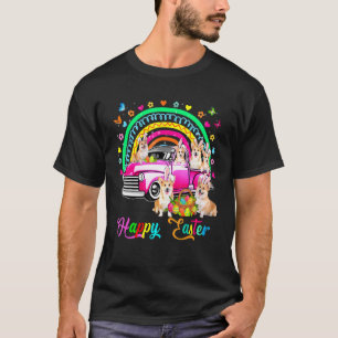 Gelukkig Pasen Schattige Regenboog Konijn Corgi Op T-shirt