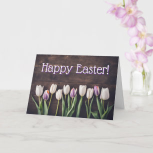 Gelukkig Pasen Tulp Bloemen met Landelijke Sfeer Kaart