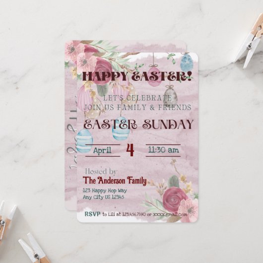 Gelukkig Pasen Viering Uitnodiging (Voorkant / Achterkant in situ)