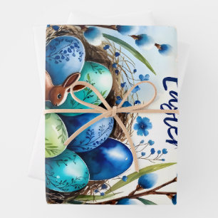 Gelukkig Pasen Watercolor Konijn Nest Kaart Inpakpapier Vel