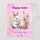 Gelukkig Pasen, Wit Konijntje Schilderen van een P Feestdagenkaart (Voorkant)