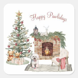 Gelukkig Pawlidays Hond Design- Bichon Frise Vierkante Sticker