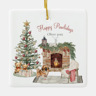Gelukkig Pawlidays Hond Design- Pekingees Keramisch Ornament