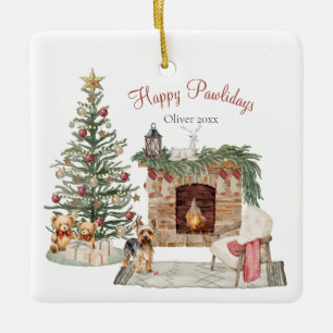Gelukkig Pawlidays Hond Design- Yorkie Keramisch Ornament