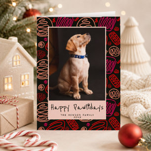 Gelukkig Pawlidays Rood Eén Lijn Patroon Hond Huis Feestdagen Kaart