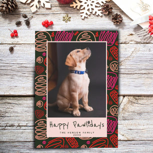 Gelukkig Pawlidays Roze Zwart Eén lijn Hond Foto Feestdagenkaart