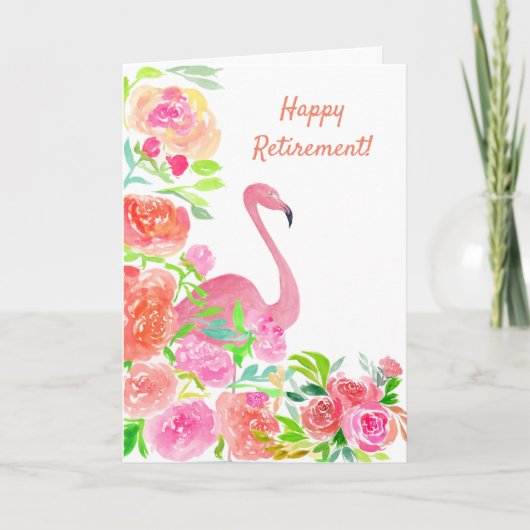 Gelukkig Pensioen Aquarel Flamingo Met Bloemen Kaart (Voorkant)