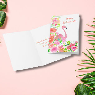 Gelukkig Pensioen Aquarel Flamingo Met Bloemen Kaart