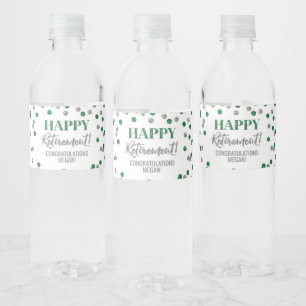 Gelukkig Pensioen Groen Zilver Confetti Waterfles Etiket