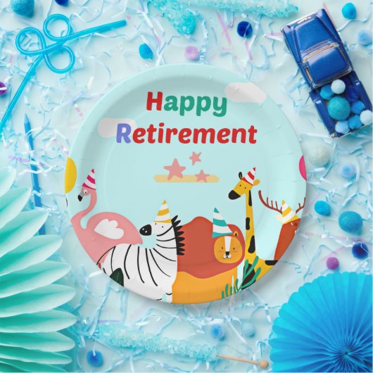Gelukkig pensioen. Laten we feesten. Papieren Bordje (Feest)