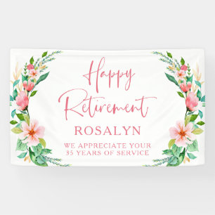 Gelukkig Pensioen Tropisch Bloemendecor Roze Schri Spandoek