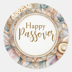 Gelukkig Pesach Seder Roze Beige Agate Marmer Ronde Sticker