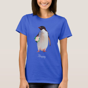 Gelukkig Pinguïn met Bloemen T-Shirt