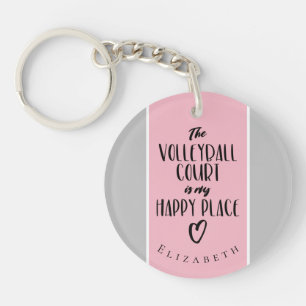 gelukkig plaats roze grijs volleybal van meisje sleutelhanger