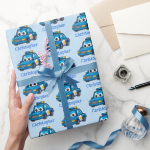 Gelukkig Politieauto, Persoonlijke Peuter Cadeaupapier