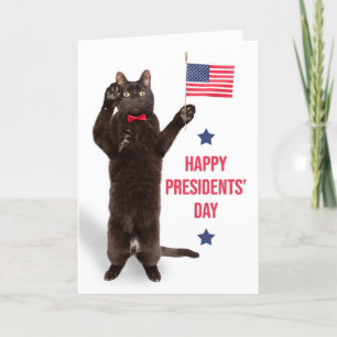 Gelukkig Presidenten Day Cat Saluing met vlag Humo Feestdagen Kaart