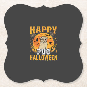 Gelukkig Pug Halloween Griezelen Hond Design_1 Kartonnen Onderzetters