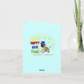 Gelukkig Pug van het Nieuwjaar Wenskaart Feestdagen Kaart (Achterkant)