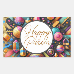 Gelukkig Purim Joodse Wensen Meerkleurige Feestdec Rechthoekige Sticker
