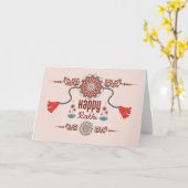 Gelukkig Rakhi, Raksha Bandhan, stoffig roze, rood Kaart (Gele Bloem)