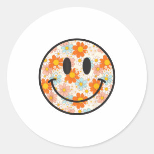 Gelukkig Retro Madeliefje Glimlach Gezicht Preppy Ronde Sticker
