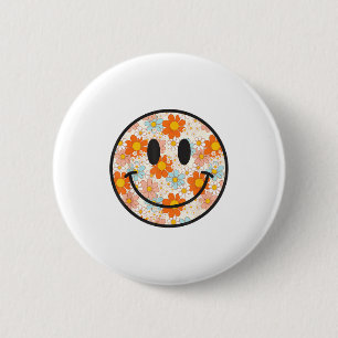 Gelukkig Retro Madeliefje Glimlachend Gezicht Prep Ronde Button 5,7 Cm