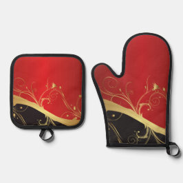 Gelukkig rood modern ontwerp ovenwant & pannenlap set