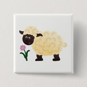 Gelukkig Schaap Vierkante Button 5,1 Cm
