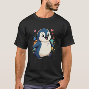 Gelukkig Schattig Baby Pinguïn Regenboog Spat Hart T-shirt
