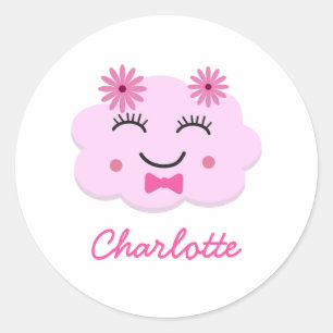 Gelukkig schattige roze kawaii wolkennaam ronde sticker