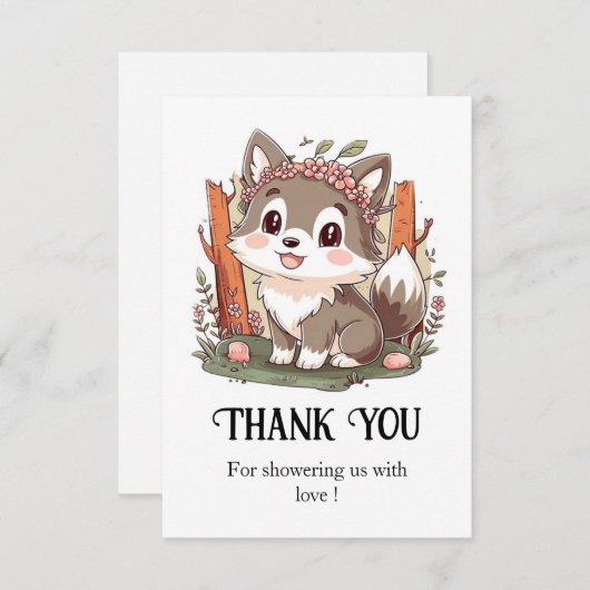 Gelukkig Schattige Wolf Baby shower Bedankkaart (Voorkant / Achterkant)