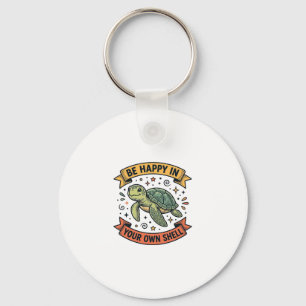 Gelukkig Schildpad Citaat Vintage Gravure Ontwerp_ Sleutelhanger