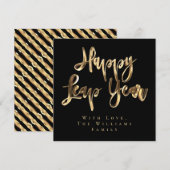 Gelukkig Schrikkeljaar Elegant Zwart en Goud Schri Feestdagenkaart (Voorkant / Achterkant)