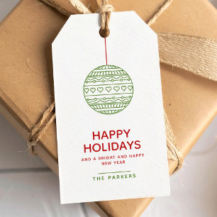 Gelukkig Seizoenen Minimalistische Kerstbal Thema Cadeaulabel