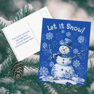 Gelukkig Sneeuwman Sneeuwvlokken Blauw Wit Vakanti Briefkaart
