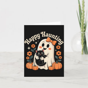 Gelukkig spookende geest en zwarte kat Halloween-k Kaart