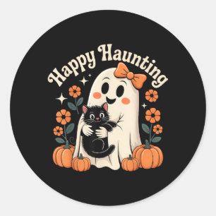 Gelukkig spookende geest en zwarte kat Halloween-k Ronde Sticker