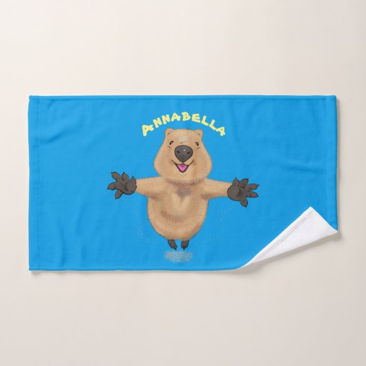 Gelukkig springend quokka cartoon design bad handdoek (Handdoek)