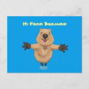 Gelukkig springend quokka cartoon design briefkaart