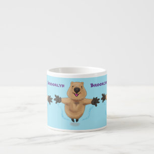 Gelukkig springend quokka cartoon design espresso kop