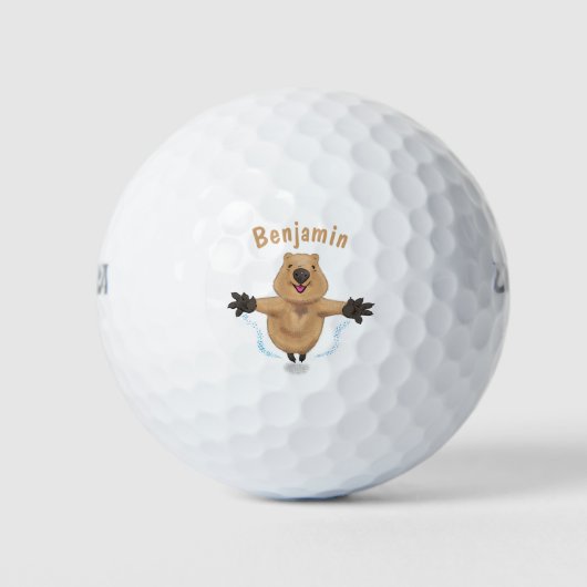 Gelukkig springend quokka cartoon design golfballen (Voorkant)