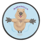 Gelukkig springend quokka cartoon design hockey puck (Voorkant)
